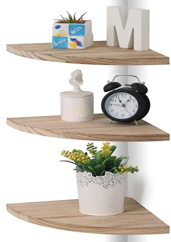 DUICIRX Corner Wall Shelves, Wood Corner Floating Shelves with Cable raceway, Wall Mount Storage Display for TV Accessories, Monitor, Speaker, Cable Box, Game Console (Carbonized, Fan-Shaped- 10 Inch)