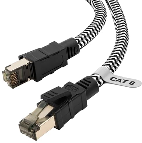 Qiuean Cavo Ethernet Cat 8, Nylon Intrecciato Cavo Lan 0,5 metri, 40 Gbps 2000 MHz, Cavo Di Rete Ad Alta Velocità, S/FTP Con Connettore Nichelato Rj45 per Ps5/Laptop/Router/Gaming/Modem