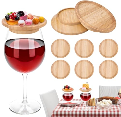 6 Stück Wine Glass Charcuterie Topper, Wineglas Charcuterie Topper, weinglas topper holz, Runde Weinglas Topper Teller Weinglas Charcuterie Aufsatz Set für Desserts, Familienessen & Partyzubehör.