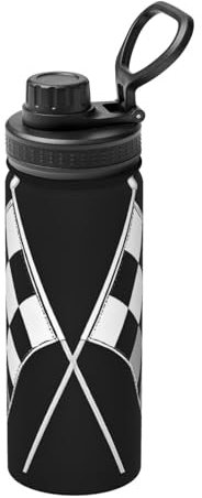 (Black White Formula Checkered Flags Pattern) Print 18oz Insulated Stainless Steel Water Bottle, Double-Wall Vacuum Gym Sports Water Bottle BPA Free Sweat & Leak Proof Insulated Water Flask for Travel