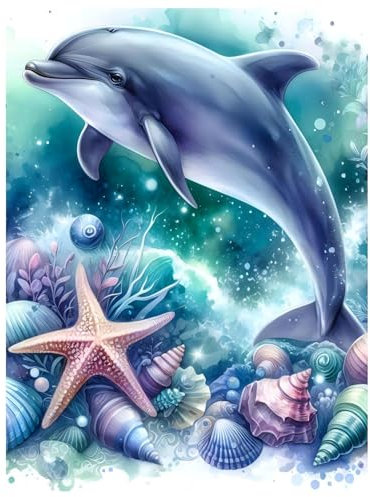 Daisen Art Diamond Painting Delfin - Diamant Painting Bilder, Diamond Painting Erwachsene Tiere für Geschenk und Zuhause Wanddekoration 30x40cm