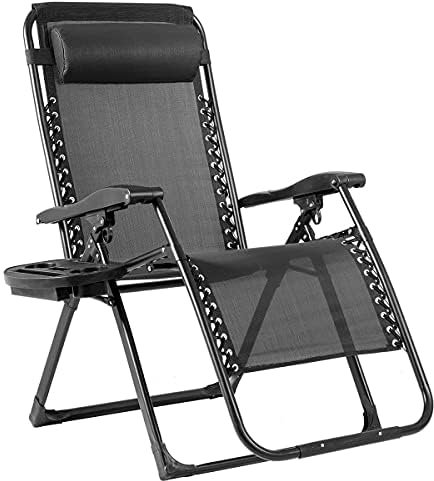 FANTASK Übergroßer Sonnenliege mit Getränkehalter, klappbare Liegestuhl mit Kopfstütze und Verstellbarer Rückenlehne, wetterfeste Gartenliege, Klappliege bis 227 kg belastbar, für Garten, Balkon