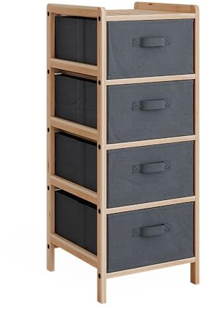 Vicco Kommode Bruno, Badezimmerschrank mit Schubladen, Grau, 34.5 x 86 cm mit 4 Stoffschubladen