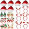 JOYEONDEF 18 Stück Weihnachten Accessoires, 6 Stück Haarreifen Weihnachten, 6 Stück Weihnachtsmützen, 6 Stücke Weihnachten Brillen Rahmen, Lustig Weihnachtsbrillen, Weihnachten Party Dekoration