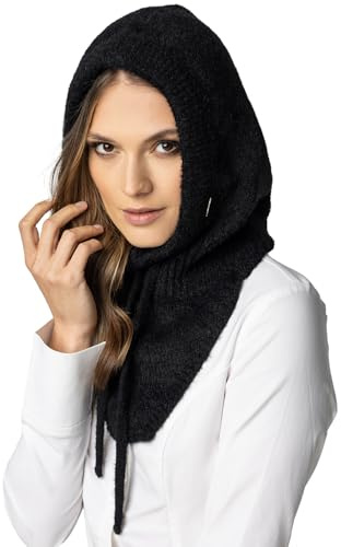 VIVISENCE Schalmütze Kapuzen Schal Balaclava Für Damen Kombination Aus Stilvolle Mütze Und Loop-Schal Verstellbarem Kordelzug Aus Weichem Und Warm Garn Winter Herbst 7097