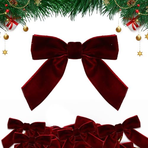30 Stück 8x8cm Weihnachten Schleifen Zierschleifen Weihnachtsbaum Bögen Weihnachtsdeko Weihnachtsschleifen Weihnachtsbogen Geschenkschleife für Weihnachtskranz Dekorationen Geschenke (Weinrot)