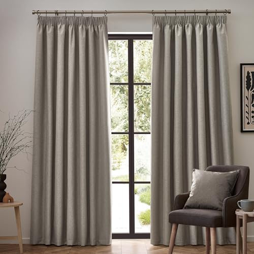 furn. Dawn Textured Blackout Faltenbandvorhänge - Thermisch Gefüttertes Paar (Leinen, Breite 229 x Länge 183cm)