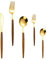 WATIIFUFU Juego De 5 Piezas De Tenedor Con Mango De Madera Cuchara Cubiertos De Viaje Cargador Dorado Platos Tenedores Y Cucharas Cubiertos Dorados Utensilios Para Servir