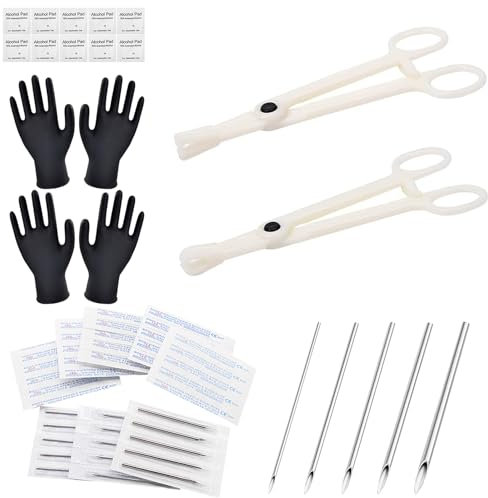 TONBAO Piercing Kit - 41Pcs Professional Piercing Kit Includes 25Pcs Ear Nose Piercing Needles 12G 14G 16G 18G 20G 2Pcs Disposable Piercing Clamps 10Pcs Clean Tools 4Pcs Gloves