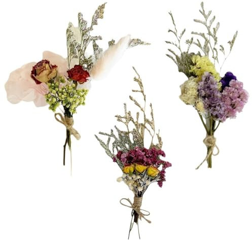 SGERUFZ 3 Mazzi Fiori Secchi Naturali, Mini Bouquet di Fiori Secchi Naturali, Fiori Secchi Decorativi Fiori Secchi Decorativi Naturali per Casa Giardino Feste Ufficio per Fai da Te