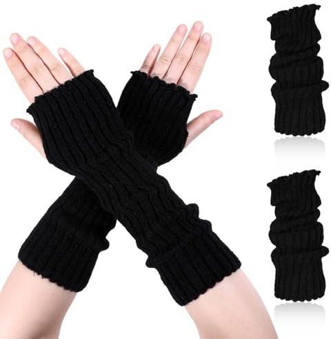 Armstulpen Damen, 1 Paar Lange Fingerless Gloves Weiche Arm Warmers Winter Arm Sleeve Armwärmer Gestrickte Arm Stulpen Damen Fingerlose Handschuhe Hand Warmers für Damen Mädchen