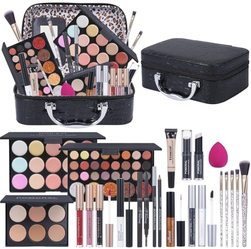 Pomcral Makeup Set for Teens, Makeup Set for Girls, Makeup Set for Women, Complete Set with Makeup Box, Eyeshadow, Lip Brush and Brush
