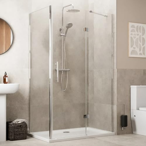 Baystone® 1200 x 700mm Frameless Hinged Shower Door Enclosure 8mm Toughened Safefty Glass Reversible Cubicle Doors for Showers & Side Panel, Chrome