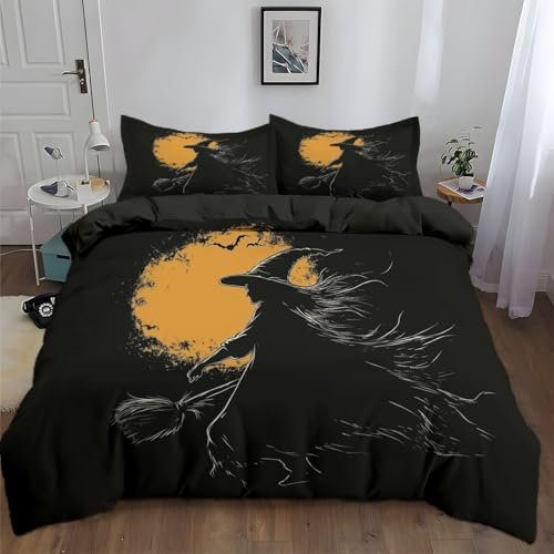 Completo letto reversibile con copripiumino e federe fantasia Dipinti Di Contorno Di Streghe Set di decorazioni per la stanza degli adolescenti 240 x 220 cm Nero