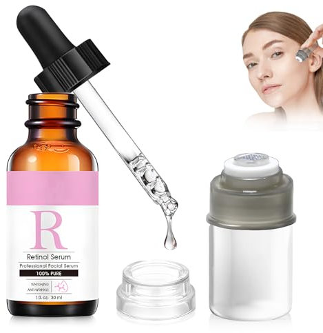 Aiguille Microneedling + Retinol Serum, 300um Derma Stamp Microneedling Visage Vitamin E Micro Infusion Visage Pénétration Profonde, Absorption Rapide, Réduit les Ridules et Raffermit la Peau, 30ml