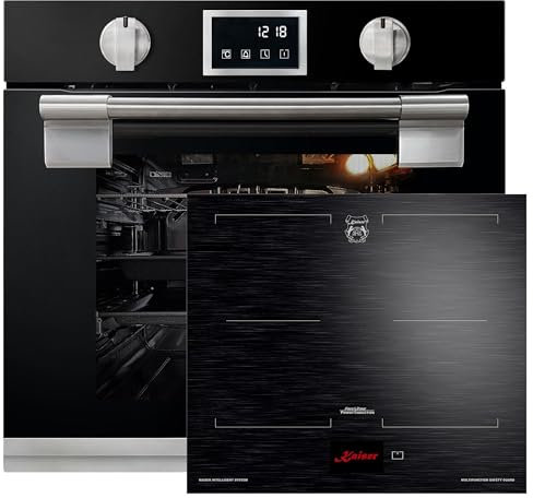 Kaiser Einbaubackofen EH 6338 s + KCT 6140 FI, Einbau Backofen, Pyrolyse Backofen, 11 Funktionen + Induktionskochfeld 60 cm FREE ZONE mit 2 FLEX Induktions-Zonen TFT Display