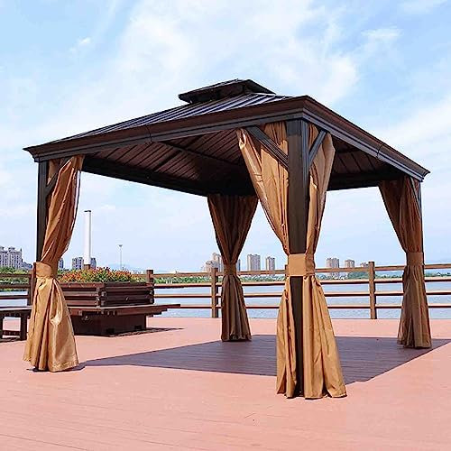 CMOLVUR Tonnelle à toit rigide en acier galvanisé, pergolas de toit à double aération, cadre en aluminium avec filet et rideaux 30,5 x 30,5 cm