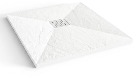 Plato de Ducha Resina Antideslizante Textura Pizarra 90x90 Blanco