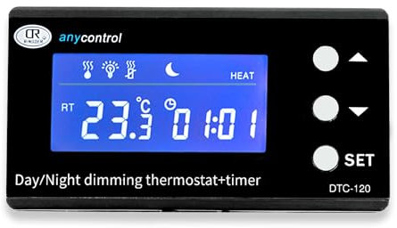 Digital Reptile Thermostat with Day/Night Dimming – High Accuracy LCD Display, 24H Cycle Timer, Waterproof, for Terrariums, Aquariums, Breeding UK