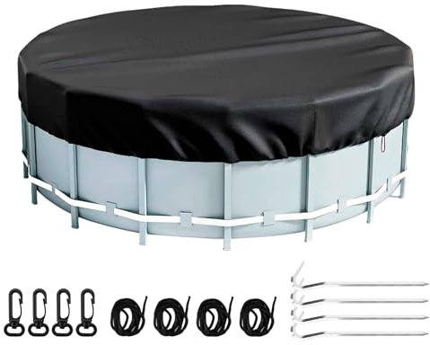 WEFHEF Cubierta para Piscinas, Cubierta de Piscina Redonda, Lona Cubre Piscina con Ganchos,Clavijas y Cuerdas De Fijación, Cobertor Piscina Resistente a los Rayos UV y al Polvo (Ø305cm)