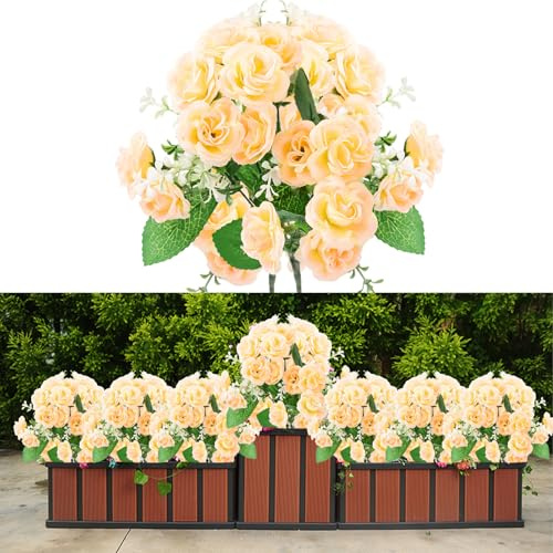 LaresDay 2 Bund Künstliche Rosen (à 30 Stiele) - Hochwertige Kunstblumen, Wetterfest & UV-beständig für Balkon, Terrasse, Garten Innen & Außen - Kleine Rosensträuße - Realistisch (Yellow)