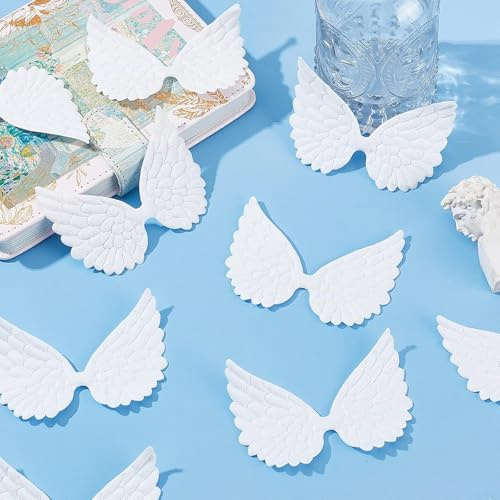 40 Stück Glitzer Engelsflügel 3D Mini Weiße Feder Kunststoff Engelsflügel Christbaumschmuck Kostüm Aufnäher Glitzer- Engelsflügel Für DIY Handwerk Hemden Schuhe Nähen Kleidung Ornament Zubehör