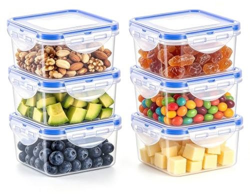 Torytoe 6pcs 800ml Frischhaltedose mit Deckel, Plastik Vorratsdosen Set | Spülmaschinen- Mikrowellen- und Gefrierschrank Geeignet, Auslaufsicher und Stapelfähig, Transparent, BPA-frei, Quadratisch