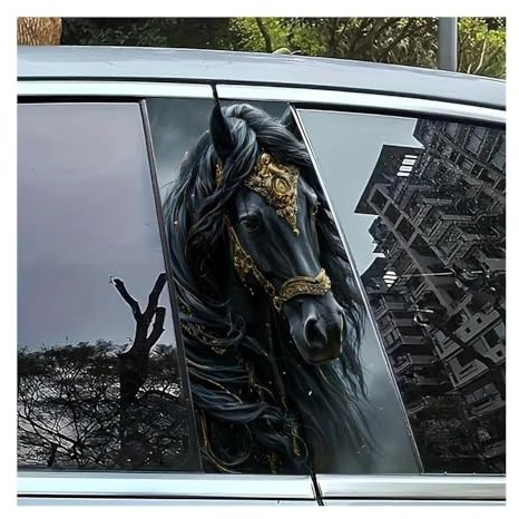 Autozubehör 2 Stücke Auto B-säule Aufkleber Majestätischen Schwarzen Pferd Vinyl Auto Tür Post Wasserdichte Aufkleber