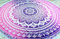 GURU SHOP Rundes Indisches Mandala Tuch, Boho Tagesdecke, Picknickdecke, Stranddecke, Runde Tischdecke - Weiß/pink, Baumwolle, 180x180x0 cm