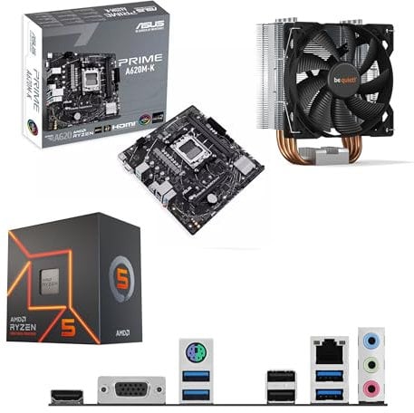Ryzen 5 9600X 3.9Ghz (Turbo 5.4Ghz) 6 Core 12 Thread CPU, PRIME A620M-K Motherboard, BeQuiet Cooler Pre-Built Bundle NO RAM
