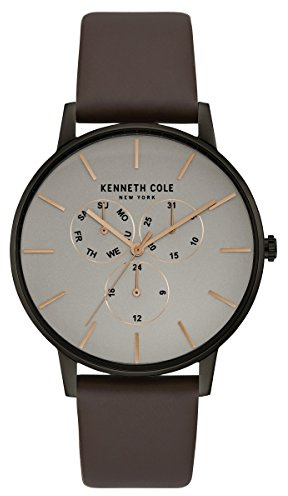 Kenneth Cole New York Herren-Armbanduhr, Quarz, Edelstahl und Leder