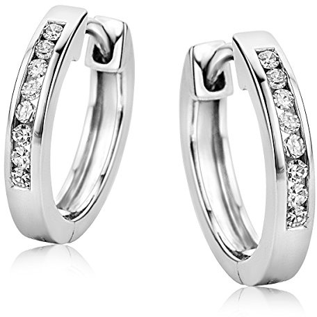Orovi Damenschmuck, Creolen, aus Weißgold mit Diamantschliff, glänzend, 0,11 Karat, 9 kt / 375 Gold, Gold, Diamant