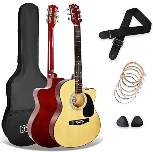 3rd Avenue 4/4 Westerngitarren-Set in Normalgröße mit Cutaway, für Anfänger – 6 Monate KOSTENLOSER Unterricht, Tasche, Gurt, Plektren und Ersatzsaiten – in Natur
