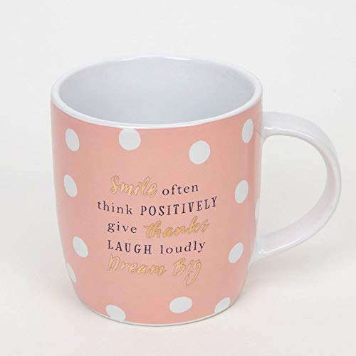 Smile Often Think Positively - Taza de cerámica, diseño de lunares, color rosa