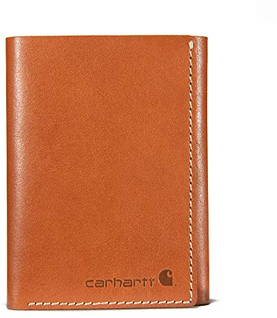 Carhartt Portefeuille à Trois Volets pour Homme, Durable pour Homme, Disponible en Cuir et Toile, Portefeuille de Voyage en Cuir tanné Chamois Rugueux (Brun Rouge), Taille Unique UK