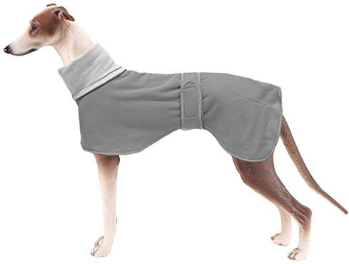 Morezi Winter Hundemantel mit reflektierender Leiste, weiches Polyester-Fleece, verstellbares Band, für Windhunde, Lurcher und Rennhunde-Grau-M