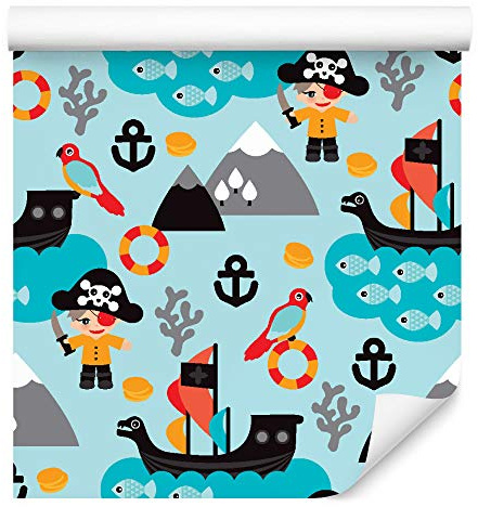 Muralo Tapete 10m Rolle Vlies Tapete Meer Vögel Piraten Bote Kinder Junge Vliestapete 1000 x 53cm Wand Tapete Wohnzimmer Kinderzimmer Moderne Wanddeko Wand Dekoration