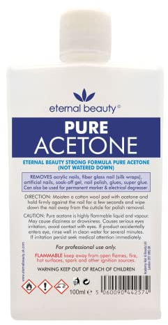 Acetone 100% Pure 100ml Gel Nail Polish Remover for UV/LED, Gel Soak Off, Removes All Types of Nail Polish, By Eternal Beauty
