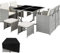 tectake Lounge Möbel Set aus 4X Stühle, 1x Tisch, 4X Hocker, wetterfest und platzsparende Cube Aufbewahrung inkl. Schutzhülle, Outdoor Rattan Gartenmöbel für Balkon, Garten und Terrasse - hellgrau