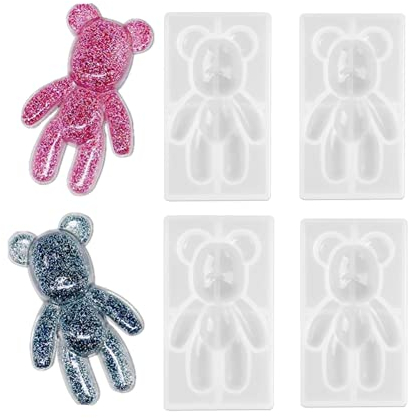 YODOOLTLY Lot de 4 moules 3D en silicone pour pendentifs en forme d'ours en peluche - Pour fabrication de bijoux - Pour moulage de résine époxy - Bricolage
