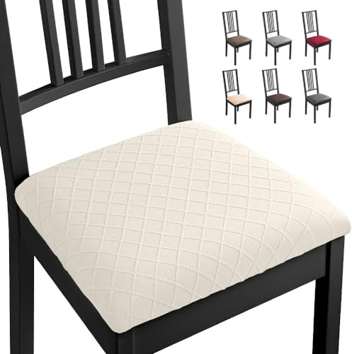 Stuhlhussen Esszimmerstuhl Sitzbezug 4 Stück Spandex Jacquard Stuhl Sitzbezüge Stretch-Sitzbezüge Abnehmbar Waschbar Stuhlhussen Sitzschutzbezug für Zuhause, Hotel, Bankett(4 Stück,Milchweiß) -B