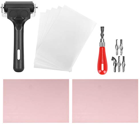 Stempelherstellungsset, Gummischnitzblöcke 4 x 6 mit Linoleumschneider, Gummi Brayer Roller, Pauspapier zum Basteln von Stempelschnitzen