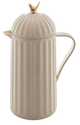 WOLFF White Bird Thermo-Kaffeekaraffe, außen aus Kunststoff mit Glasfutter, isolierter Getränkespender für heiße und kalte Getränke, Thermosflasche für Tee, Wasserkrug – Weiß, 1 l