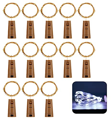 Flaschenlichter mit Kork, Kupferdraht mit 20 LEDs, 2 m LED-Lichterkette, batteriebetriebene Weinglas-Lichterkette für DIY, Schlafzimmer, Weihnachtsdekoration, Party, Hochzeit, Halloween, 13 Stück