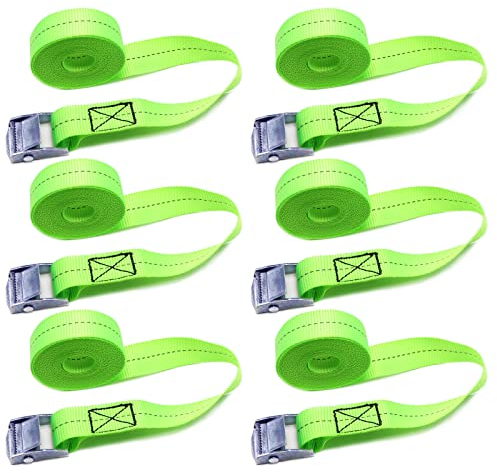 Spanngurte mit klemmschloss 6 Stück Befestigungsgurt zurrgurte kurz bis 150 kg 1mx 25mm für Motorrad Fahrradträger Extrem Robuste belastbar（Grün）