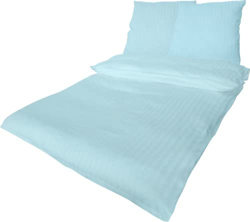Bettwäsche Doppelpack 4 teilig luxuriöse Hotel DAMAST Mako Satin Baumwolle Premium 2X 135x200 cm + 2X 80x80 cm Kissenbezug mit Reißverschluss Blau