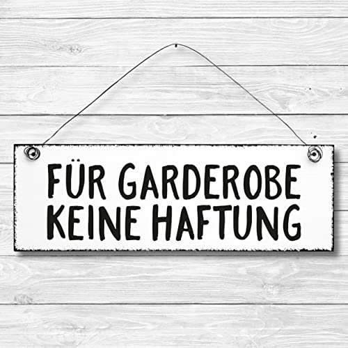 Für Garderobe keine Haftung - Schild Warnschild Dekoschild Türschild Wandschild aus Holz 10x30cm - Holzdeko Holzdruck Holzbild Tür Deko Schild