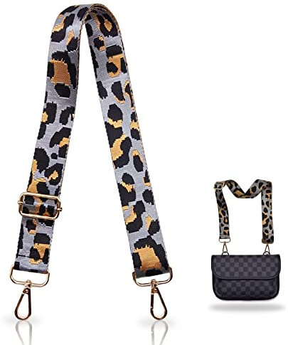 BLMHTWO Taschengurte Zum Wechseln, Schultergurt für Taschen Taschengurt Breit Verstellbarer Canvas-Taschenriemen mit Leopardenmuster und Drehbarer Metallschnalle für Umhängetasche Handtasche… Grau