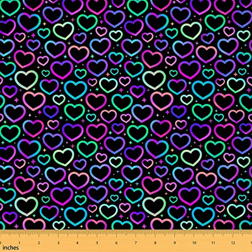 Liebe Polsterstoff Bunter Ombré Stoff Meterware Dekostoff Mit Regenbogen Herzmuster Glitzer Neonsterne Draußen Stoff DIY Kunst Polster und Wohnakzente Blau Grün Lila 92 x 150 (HxB)