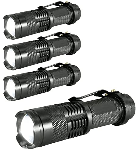 Eaxus® 4er Set LED Taschenlampe Glow-X - Profi Minitaschenlampe mit Clip, extrem hell